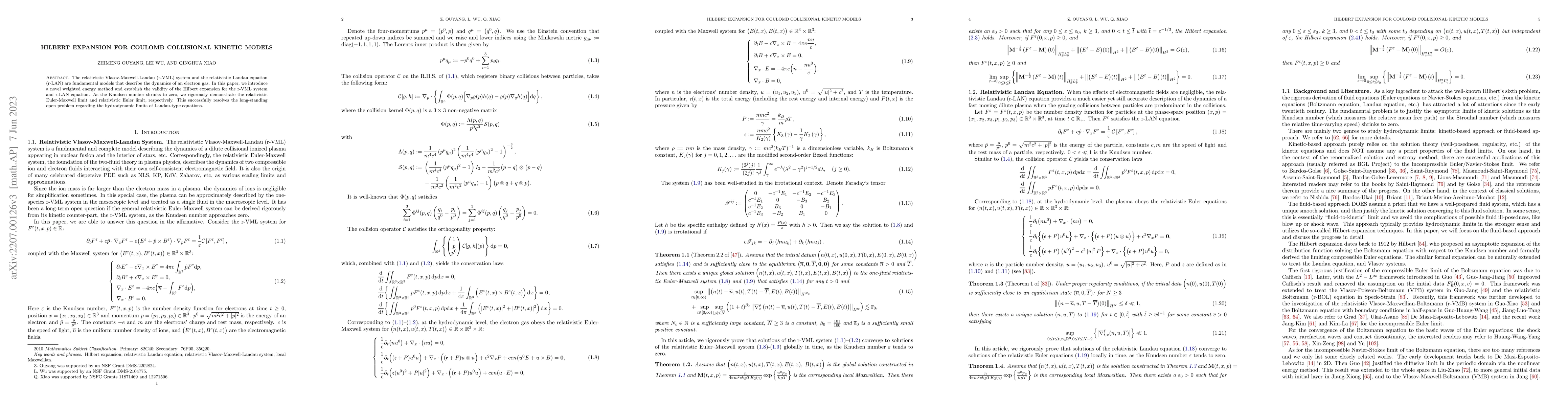 Thumbnail for Hilbert Expansion for Coulomb Collisional Kinetic Models