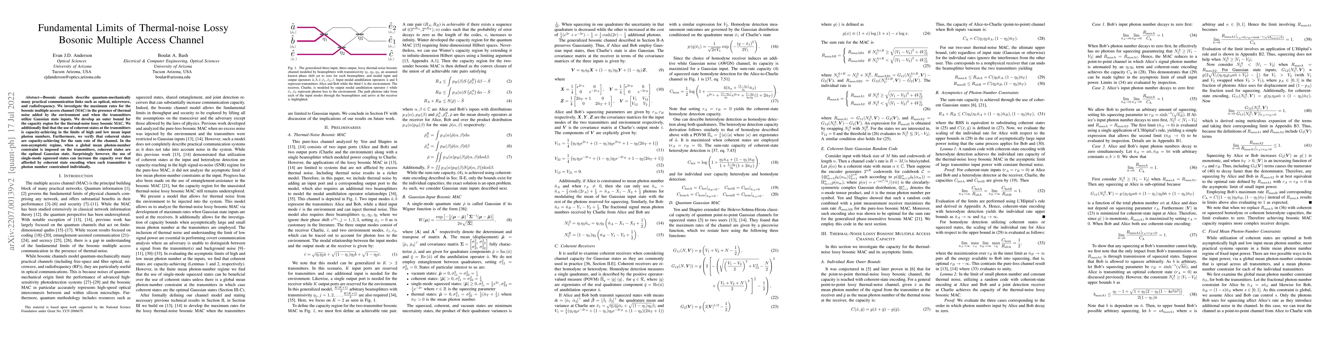 Thumbnail for Fundamental Limits of Thermal-noise Lossy Bosonic Multiple Access
  Channel