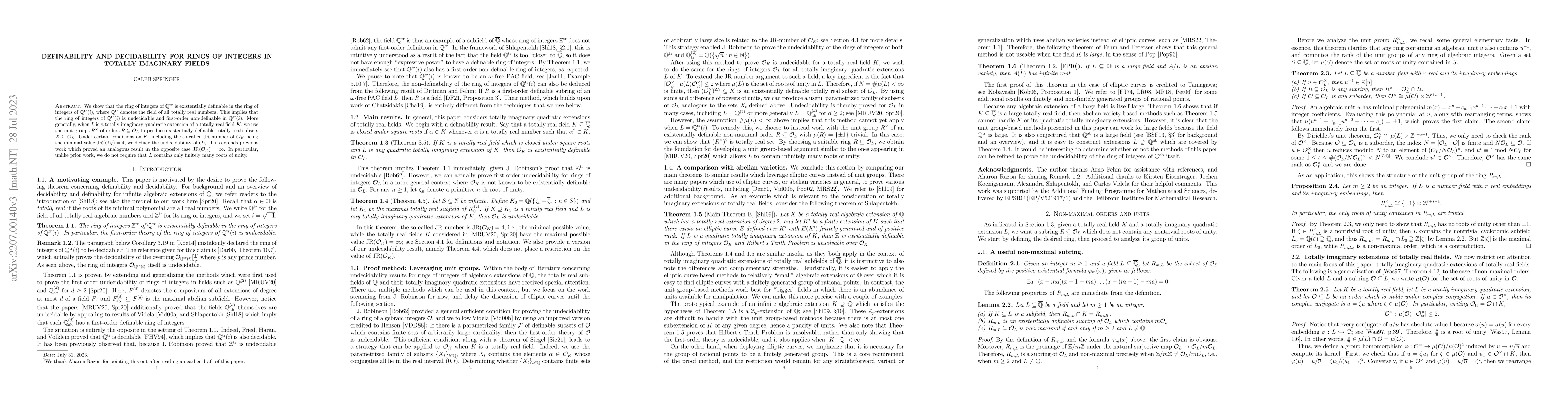Thumbnail for Definability and decidability for rings of integers in totally imaginary
  fields