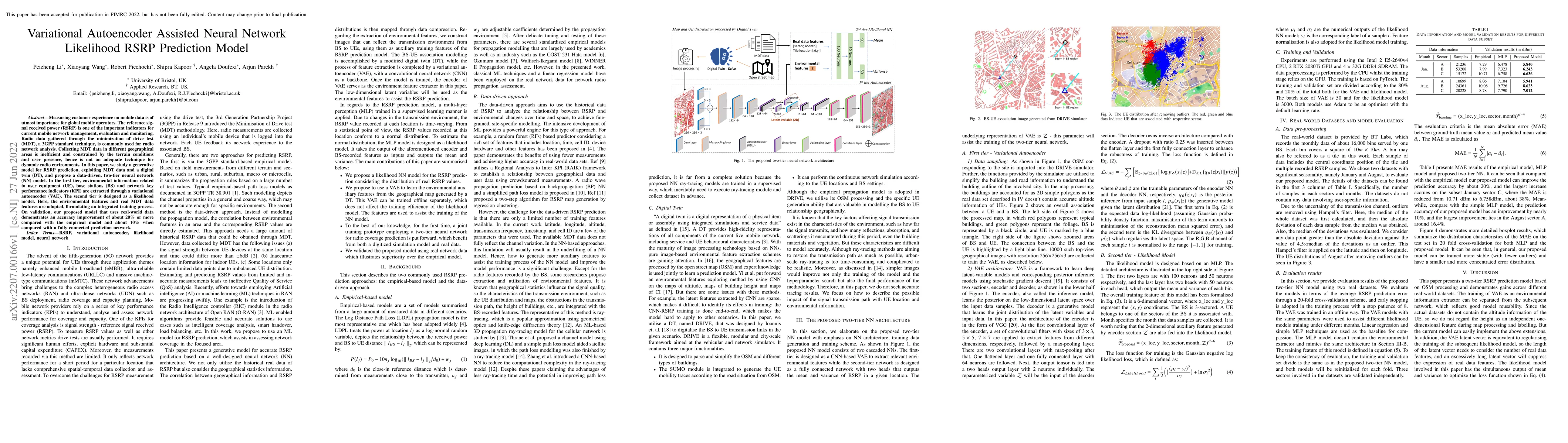 Thumbnail for Variational Autoencoder Assisted Neural Network Likelihood RSRP
  Prediction Model