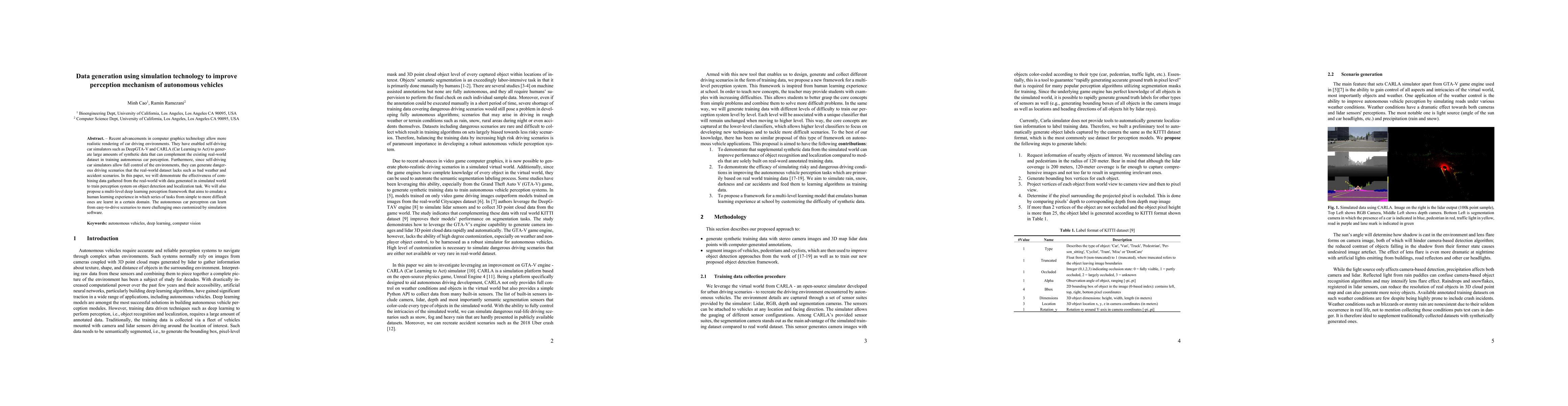 Thumbnail for Data generation using simulation technology to improve perception
  mechanism of autonomous vehicles