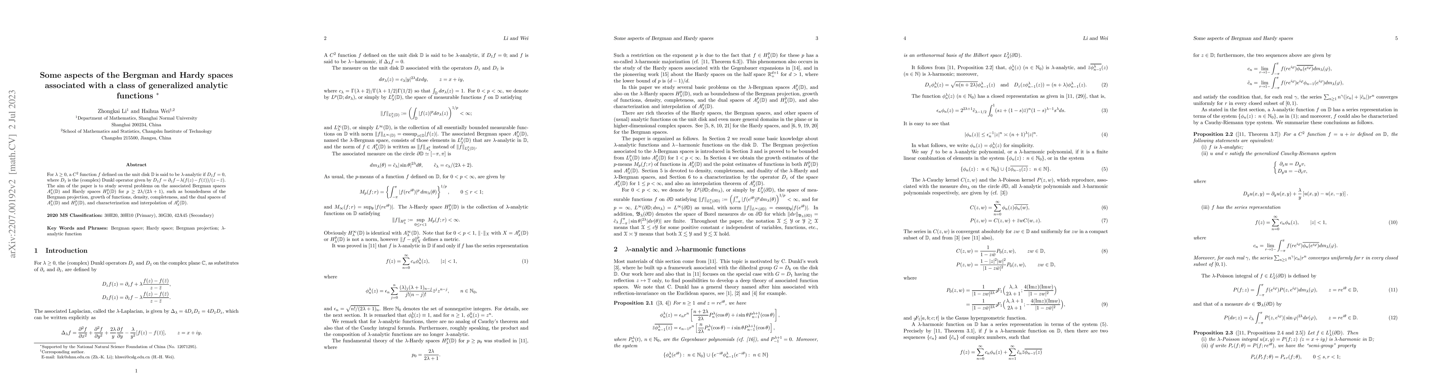 Thumbnail for Some aspects of the Bergman and Hardy spaces associated with a class of
  generalized analytic functions