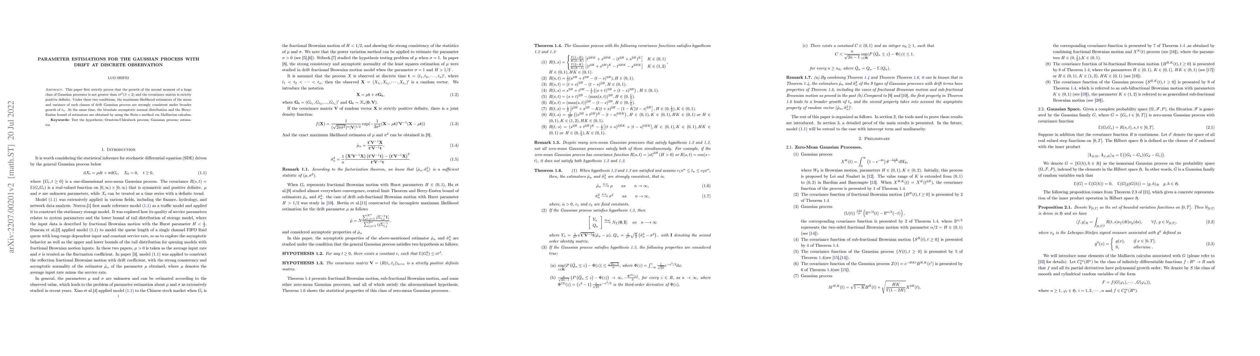 Thumbnail for Parameter estimations for the Gaussian process with drift at discrete
  observation
