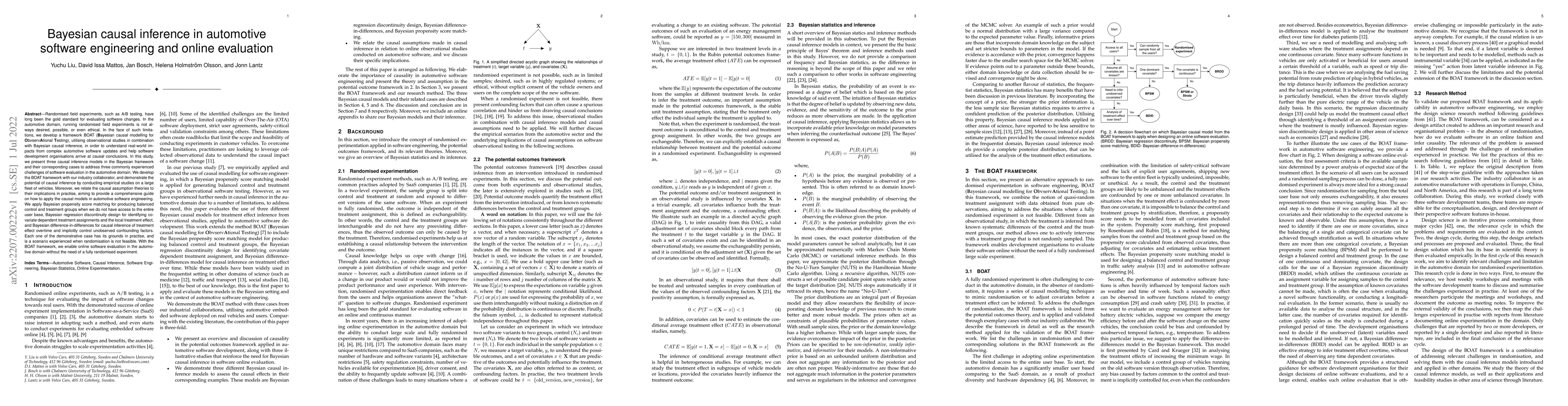 Thumbnail for Bayesian causal inference in automotive software engineering and online
  evaluation