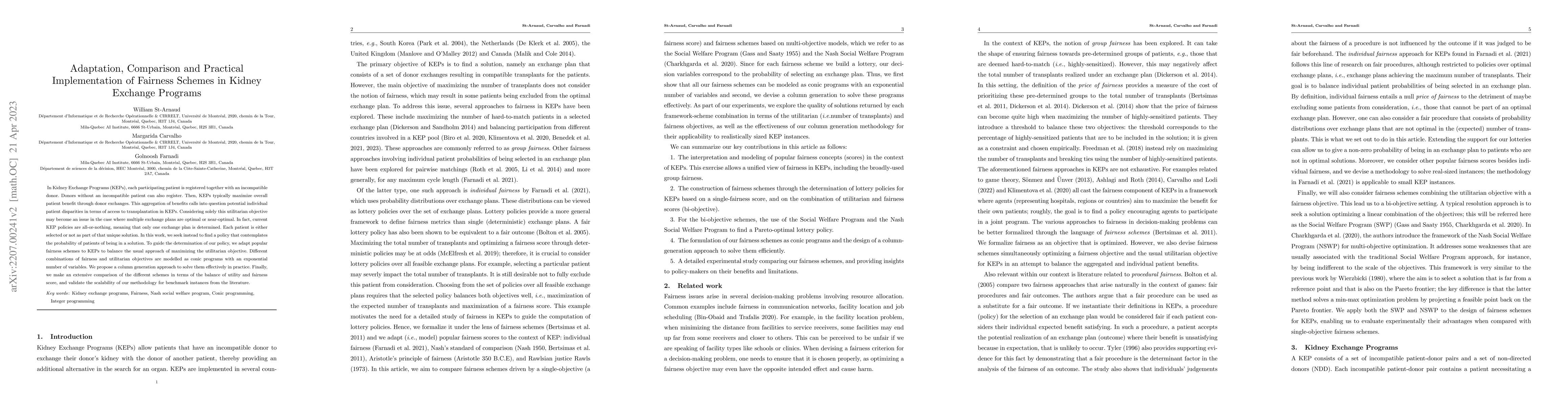 Thumbnail for Adaptation, Comparison and Practical Implementation of Fairness Schemes
  in Kidney Exchange Programs