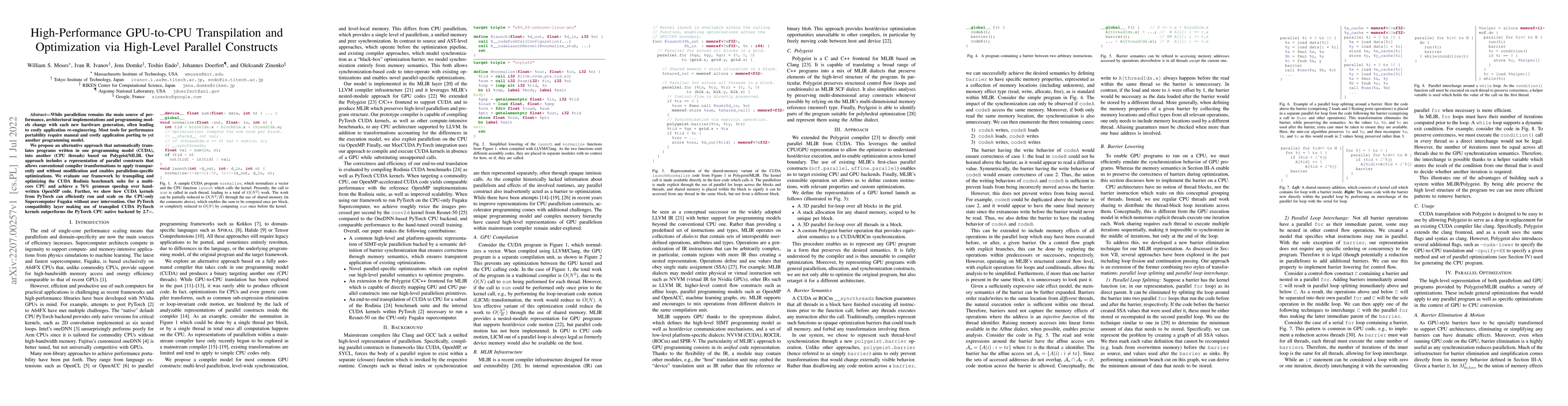 Thumbnail for High-Performance GPU-to-CPU Transpilation and Optimization via
  High-Level Parallel Constructs