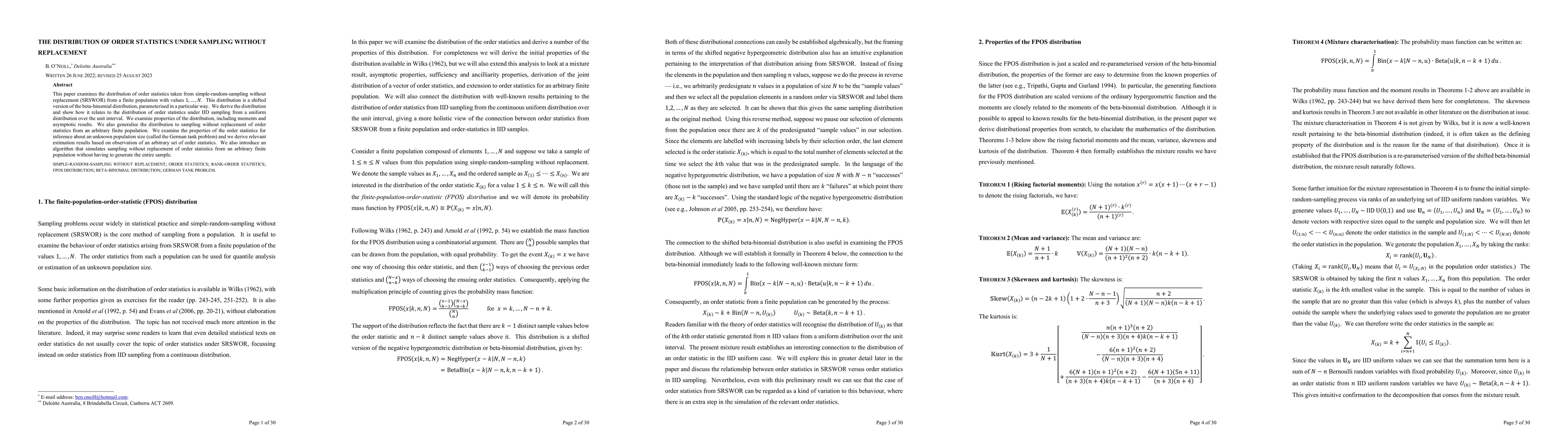 Thumbnail for The distribution of order statistics under sampling without replacement