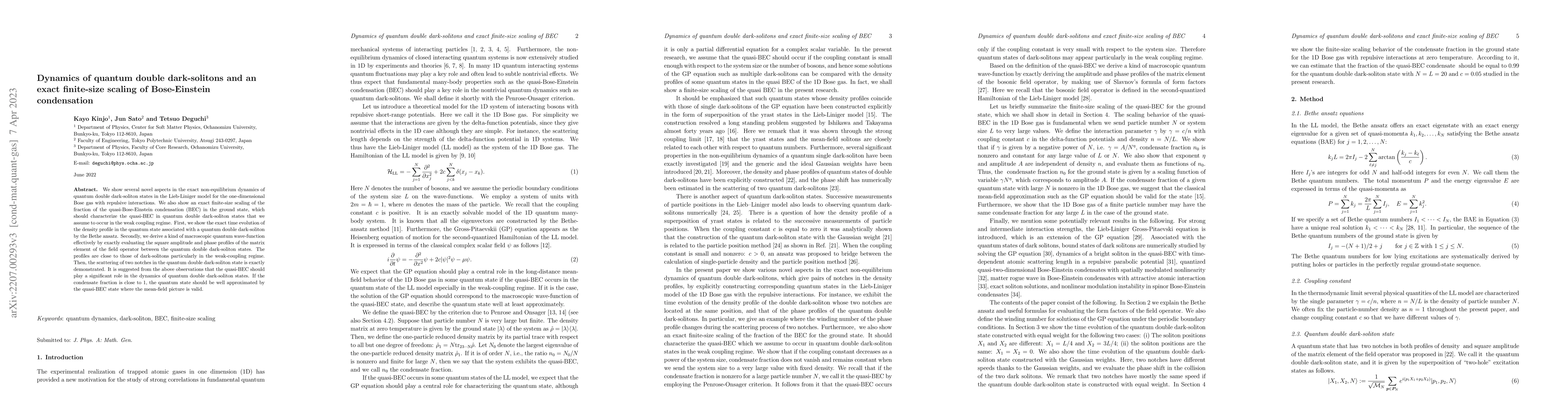 Thumbnail for Dynamics of quantum double dark-solitons and an exact finite-size
  scaling of Bose-Einstein condensation