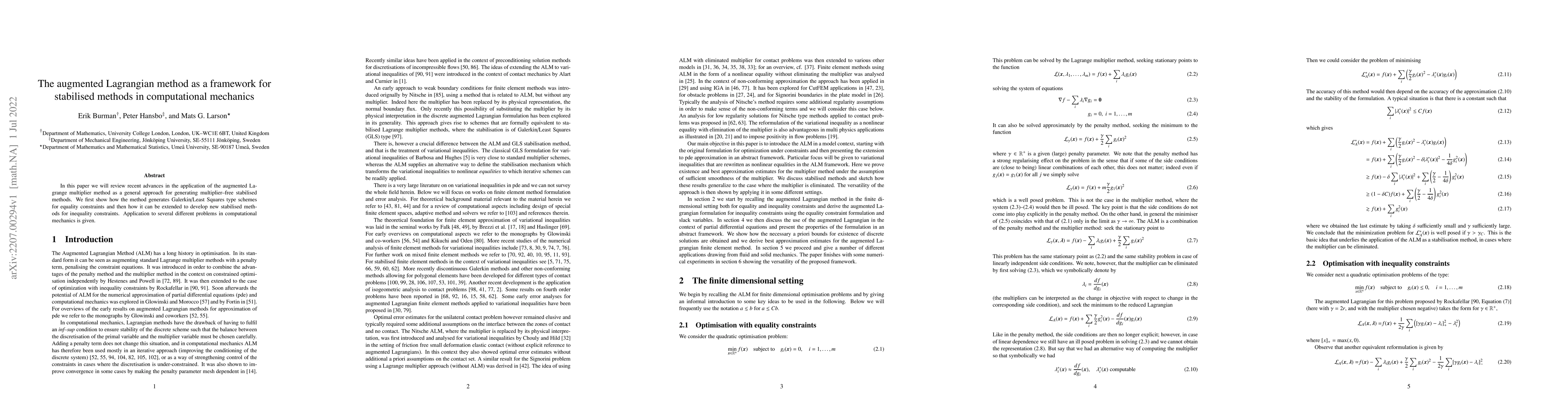 Thumbnail for The augmented Lagrangian method as a framework for stabilised methods in
  computational mechanics
