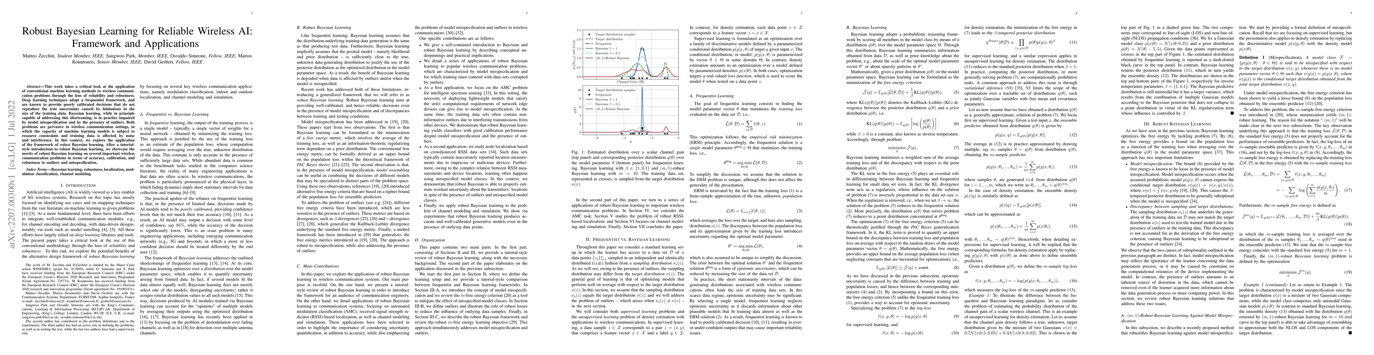 Thumbnail for Robust Bayesian Learning for Reliable Wireless AI: Framework and
  Applications