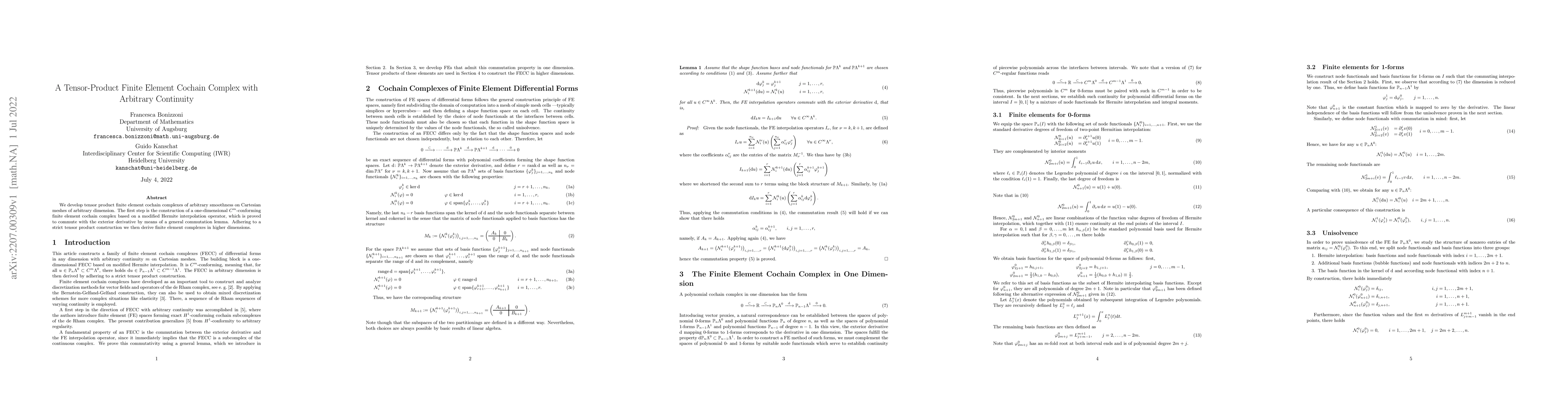 Thumbnail for A Tensor-Product Finite Element Cochain Complex with Arbitrary
  Continuity