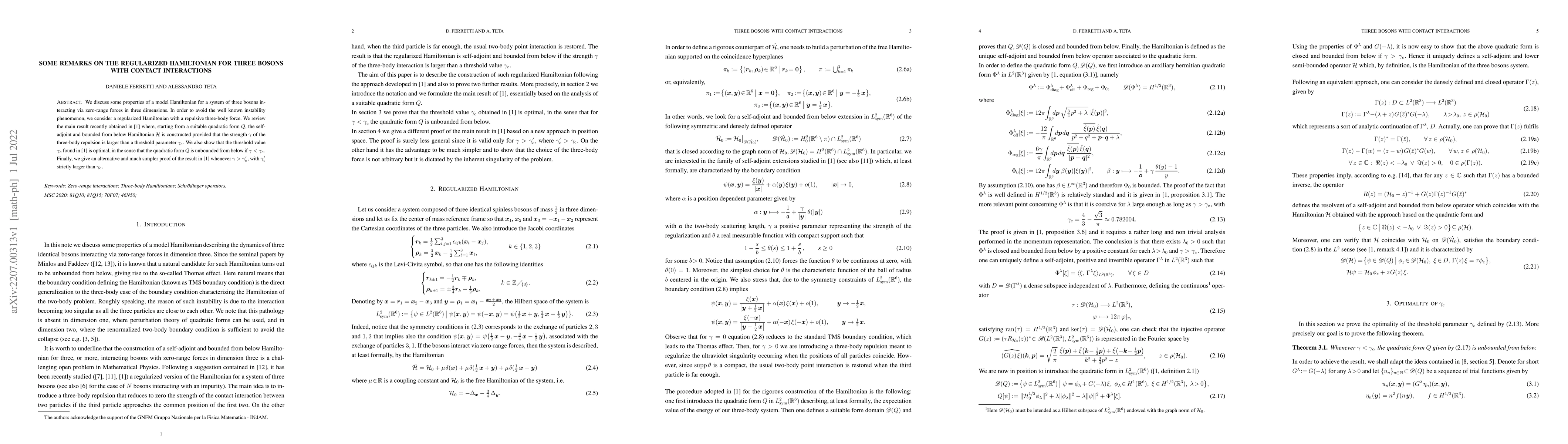Thumbnail for Some Remarks on the Regularized Hamiltonian for Three Bosons with
  Contact Interactions