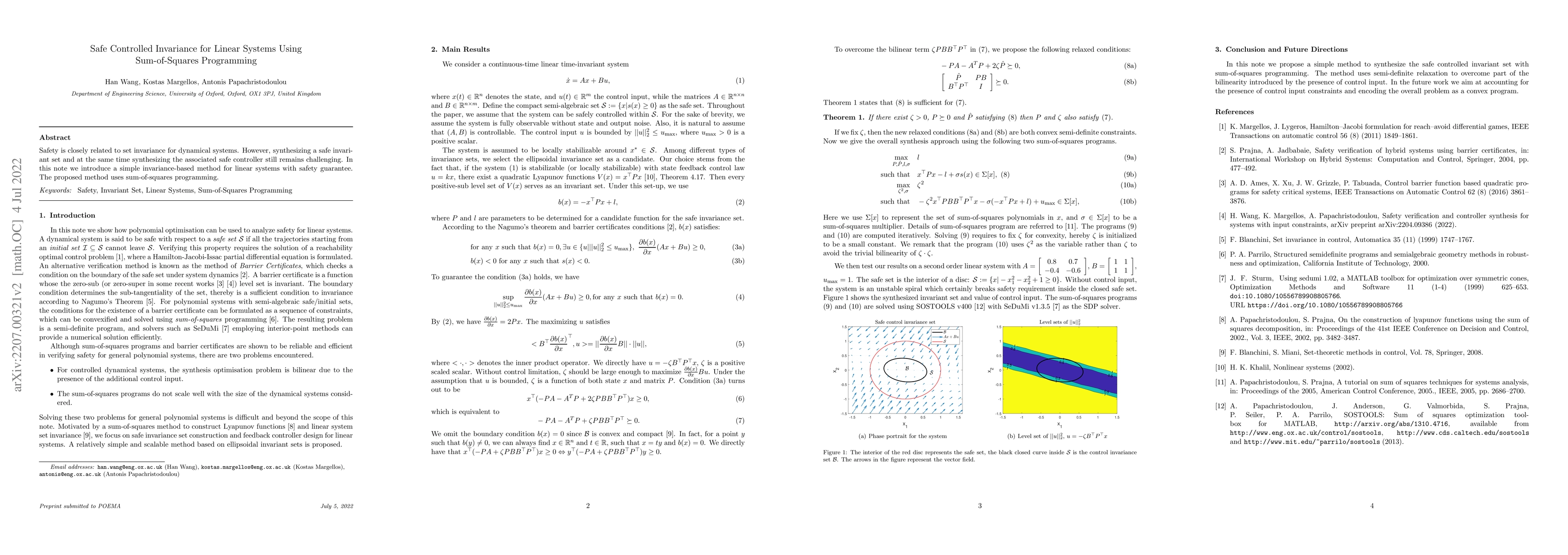 Thumbnail for Safe Controlled Invariance for Linear Systems Using Sum-of-Squares
  Programming