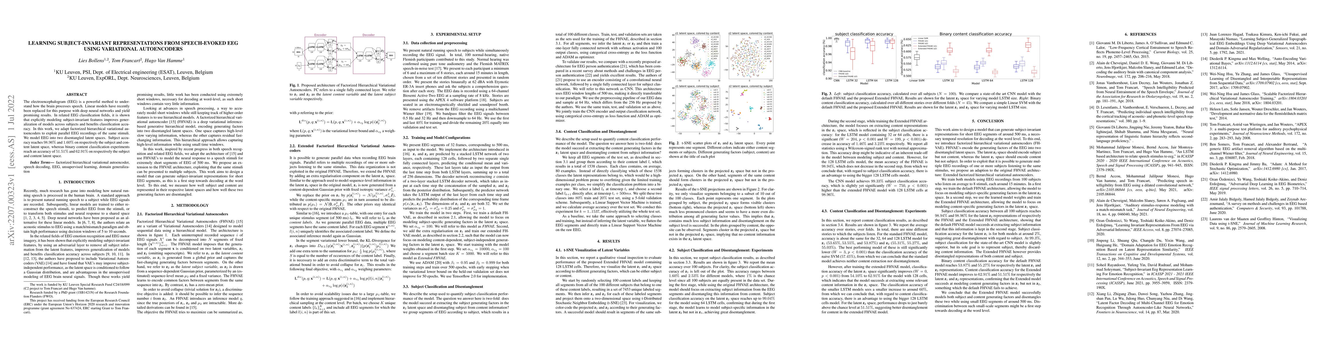 Thumbnail for Learning Subject-Invariant Representations from Speech-Evoked EEG Using
  Variational Autoencoders