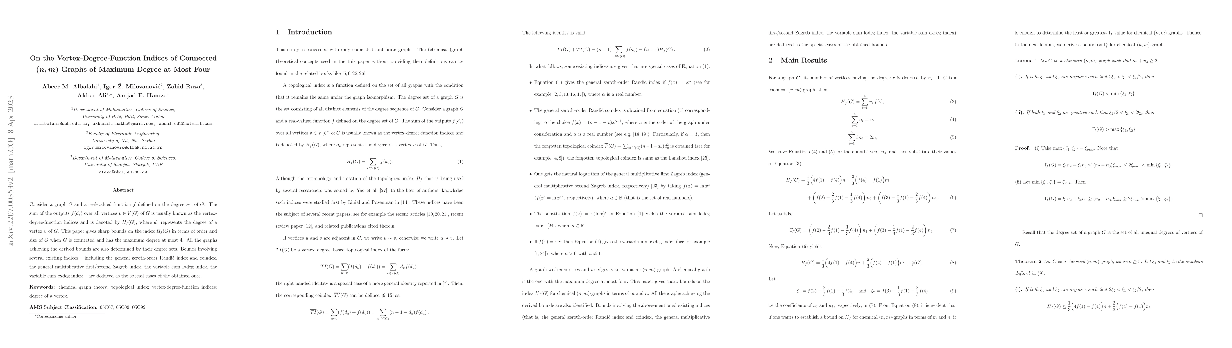 Thumbnail for On the Vertex-Degree-Function Indices of Connected (n,m)-Graphs of
  Maximum Degree at Most Four
