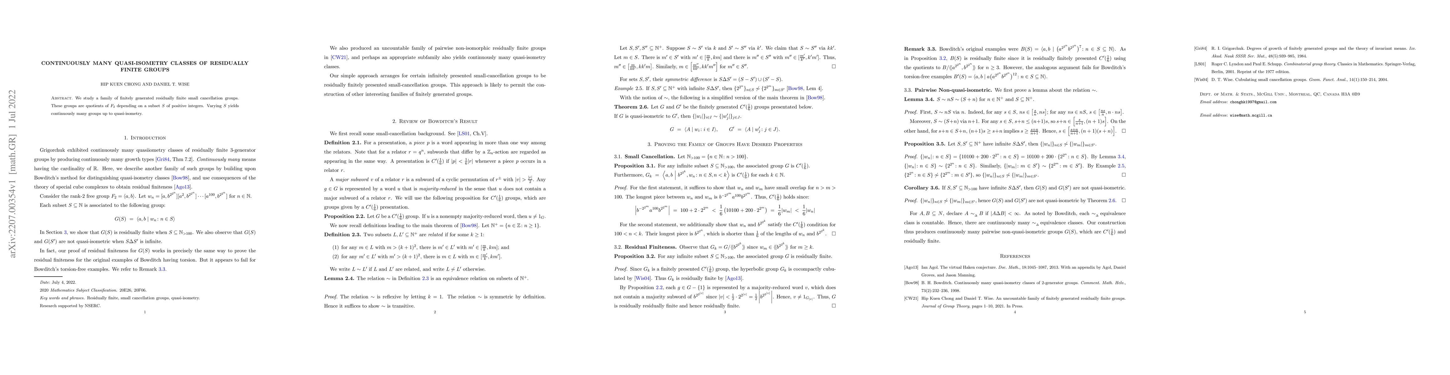 Thumbnail for Continuously Many Quasi-isometry Classes of Residually Finite Groups