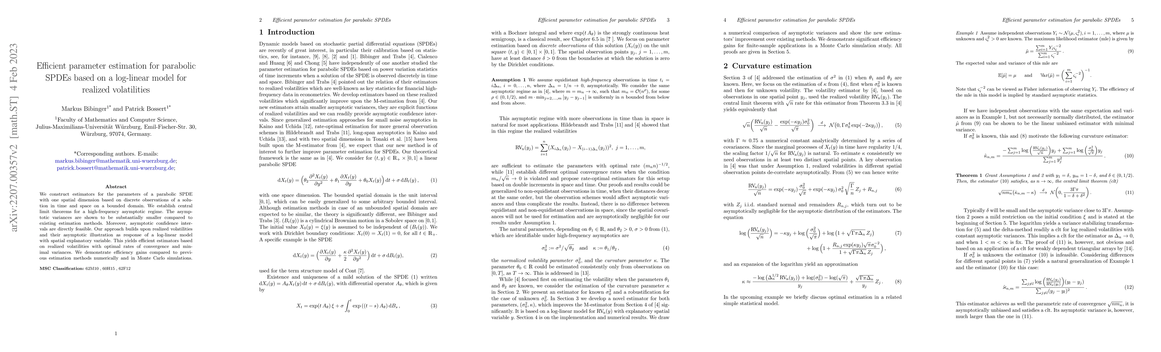 Thumbnail for Efficient parameter estimation for parabolic SPDEs based on a log-linear
  model for realized volatilities