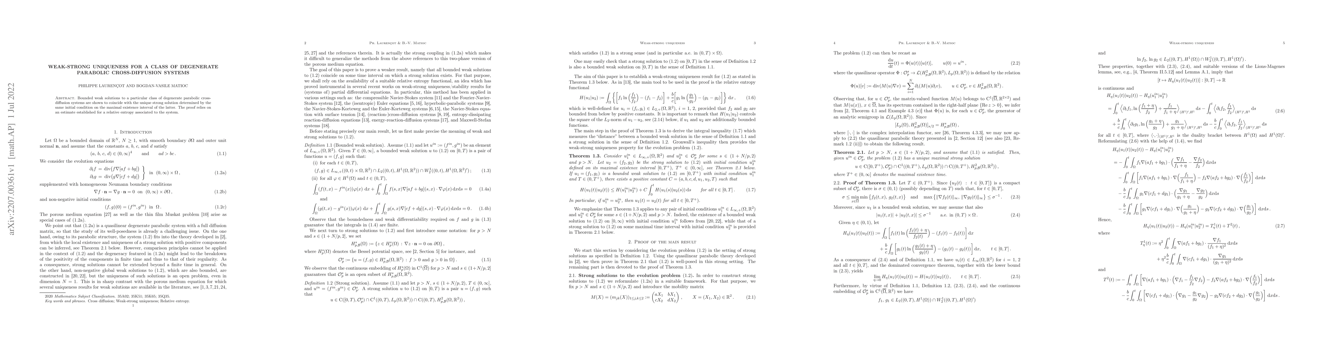 Thumbnail for Weak-strong uniqueness for a class of degenerate parabolic
  cross-diffusion systems