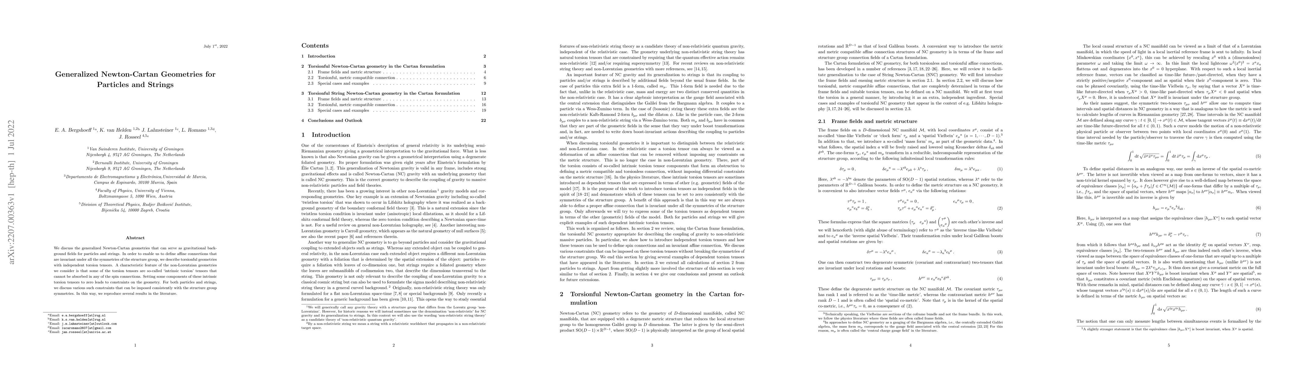 Thumbnail for Generalized Newton-Cartan Geometries for Particles and Strings