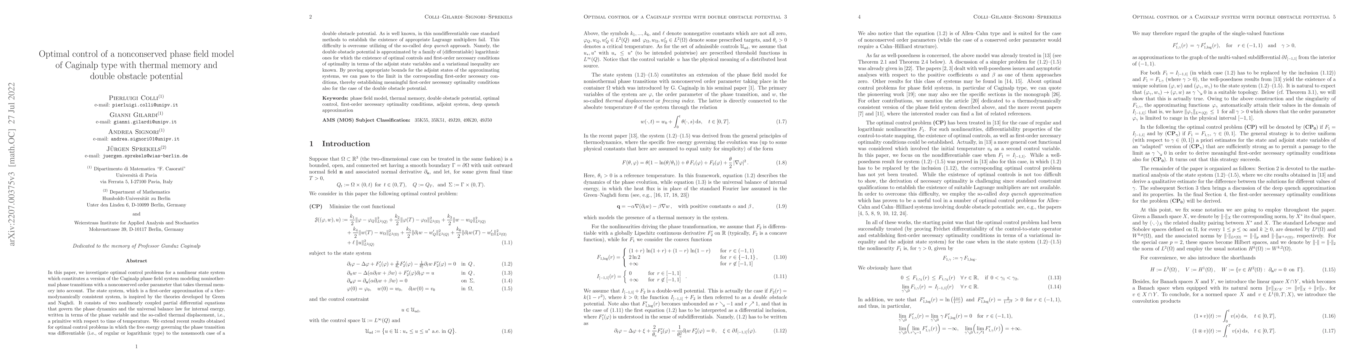 Thumbnail for Optimal control of a nonconserved phase field model of Caginalp type
  with thermal memory and double obstacle potential