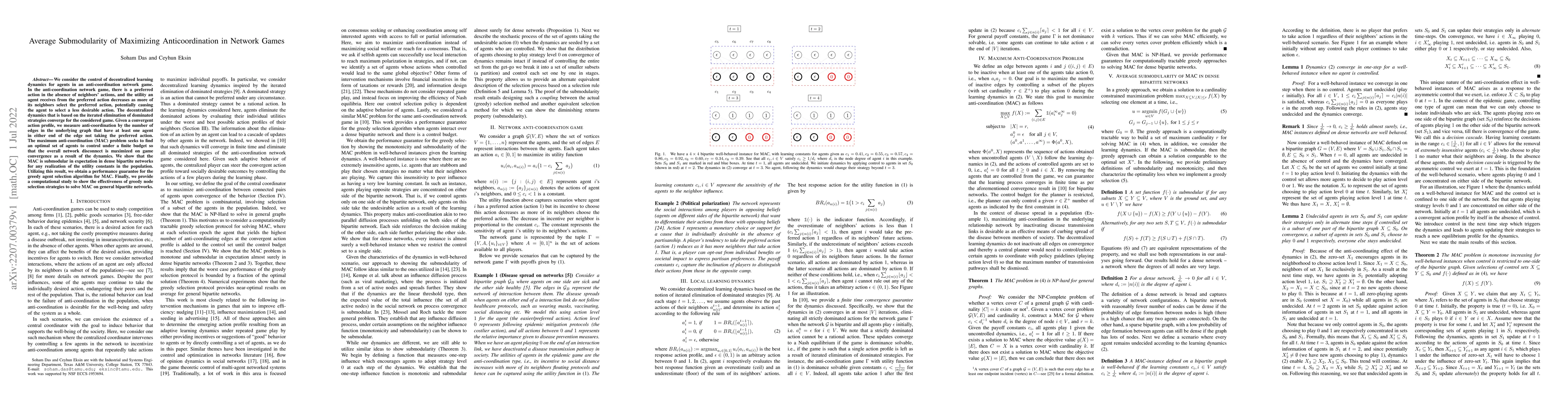 Thumbnail for Average submodularity of maximizing anticoordination in network games