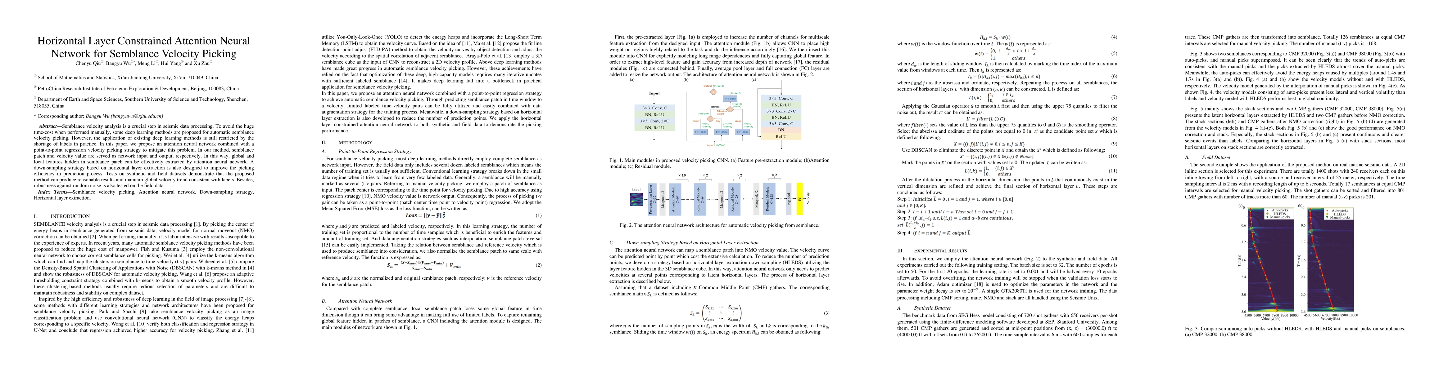 Thumbnail for Horizontal Layer Constrained Attention Neural Network for Semblance
  Velocity Picking