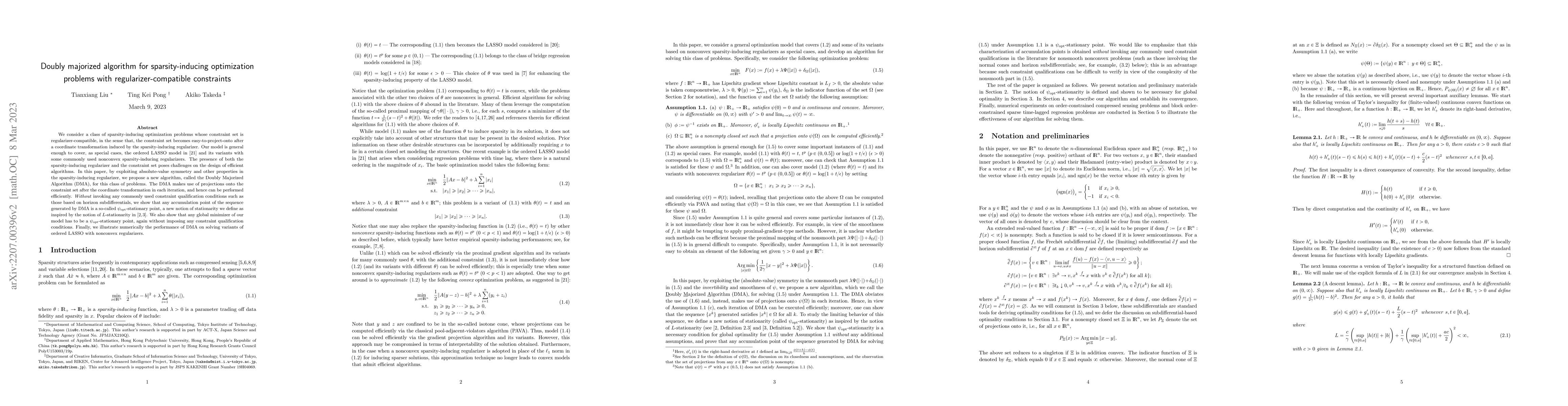 Thumbnail for Doubly majorized algorithm for sparsity-inducing optimization problems
  with regularizer-compatible constraints