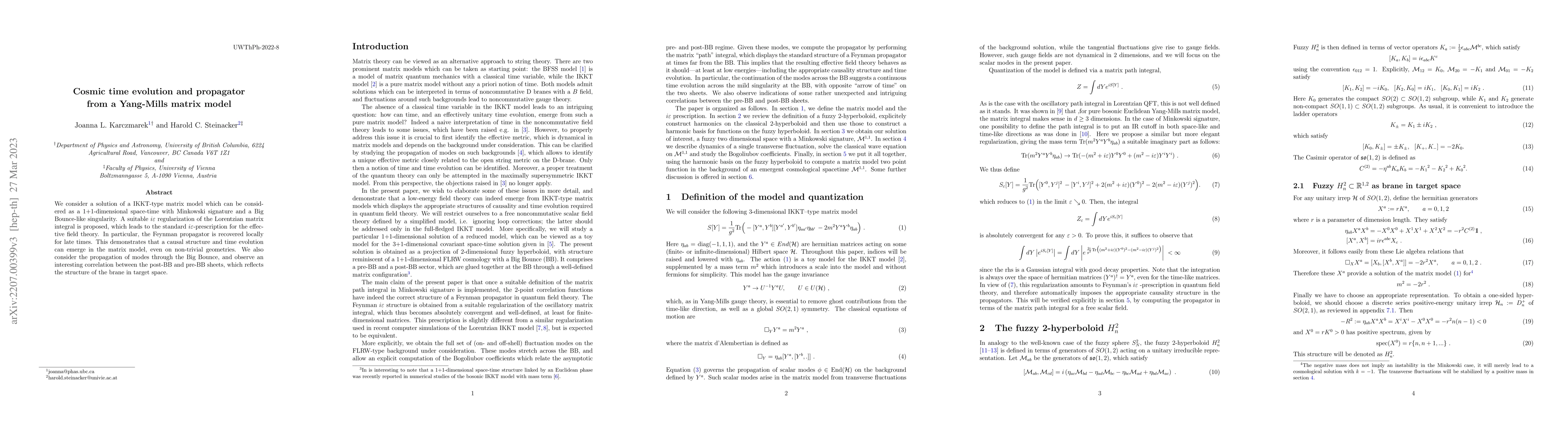 Thumbnail for Cosmic time evolution and propagator from a Yang-Mills matrix model