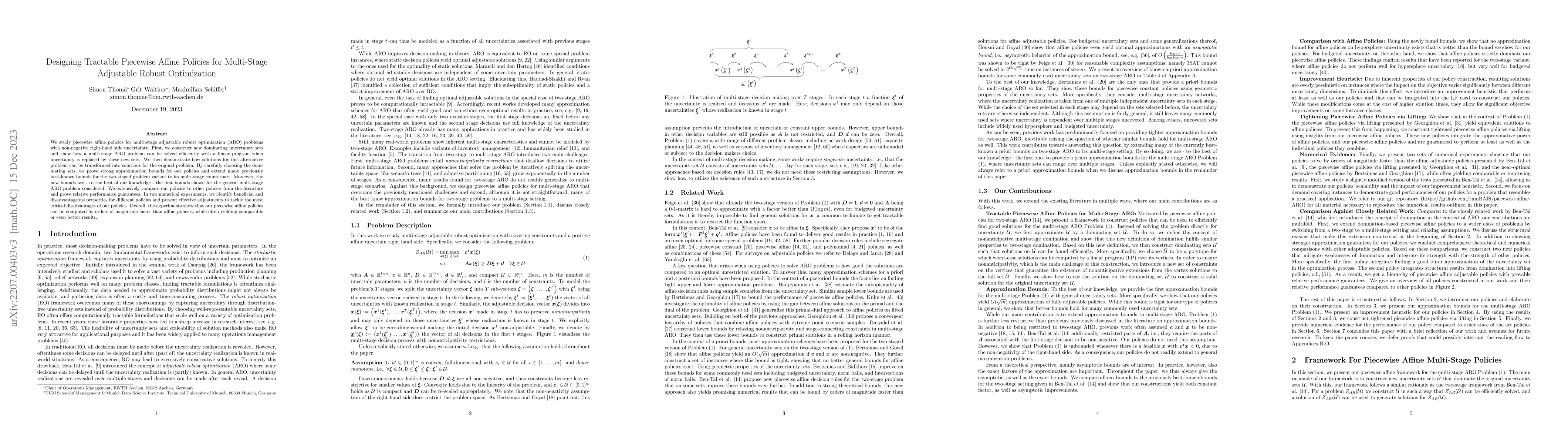 Thumbnail for Designing Tractable Piecewise Affine Policies for Multi-Stage Adjustable
  Robust Optimization
