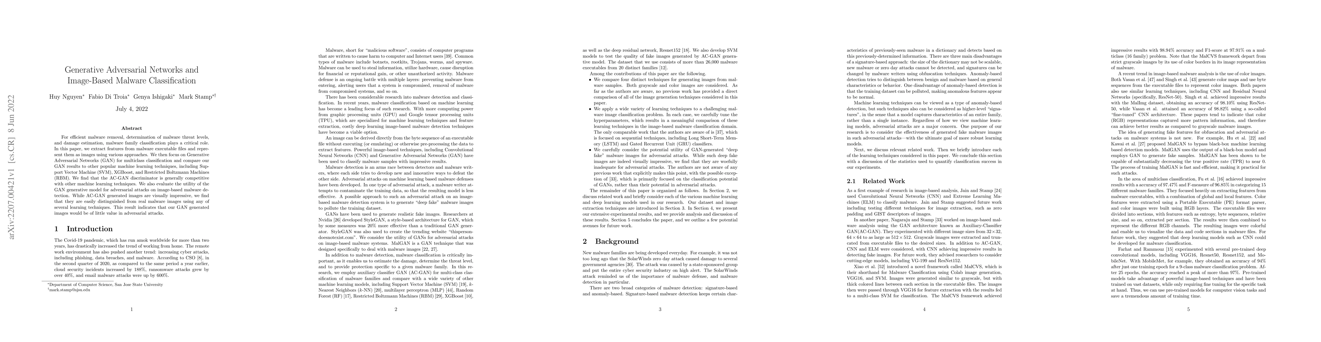 Thumbnail for Generative Adversarial Networks and Image-Based Malware Classification