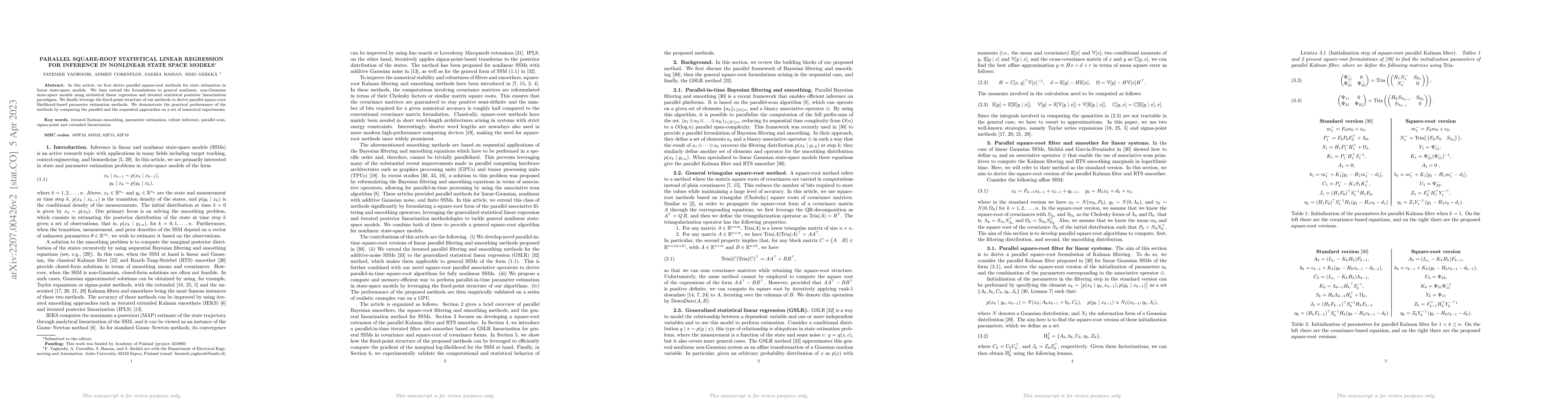 Thumbnail for Parallel square-root statistical linear regression for inference in
  nonlinear state space models