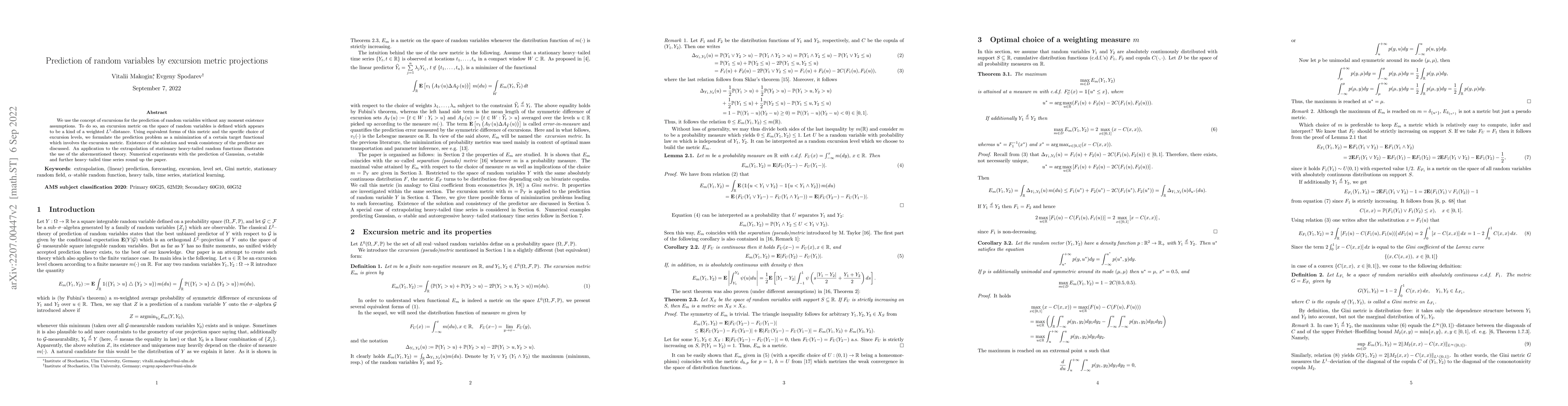 Thumbnail for Prediction of random variables by excursion metric projections