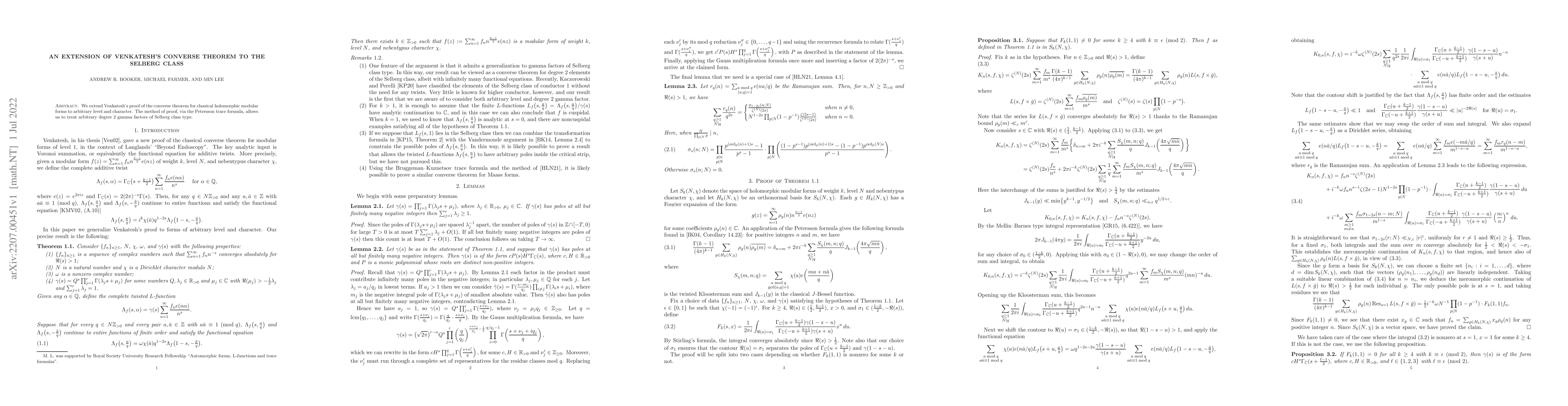 Thumbnail for An extension of Venkatesh's converse theorem to the Selberg class