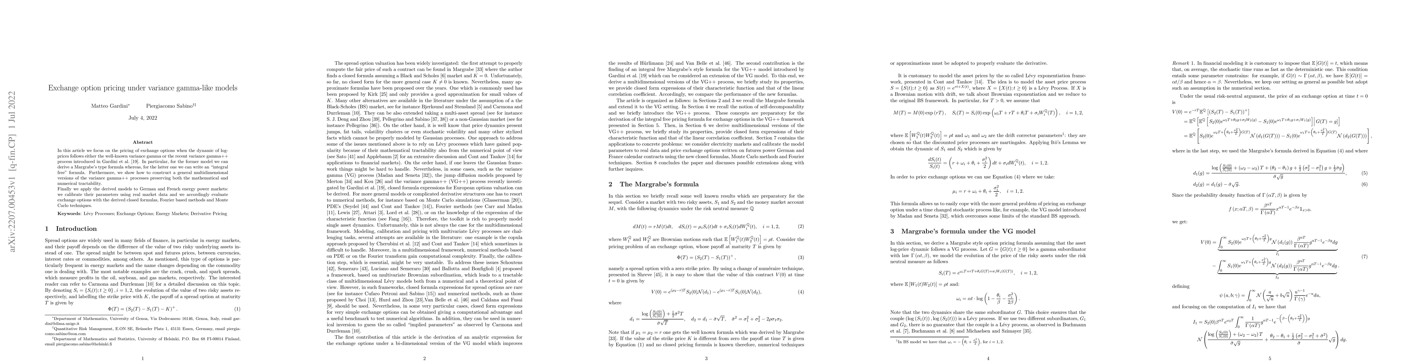 Thumbnail for Exchange option pricing under variance gamma-like models