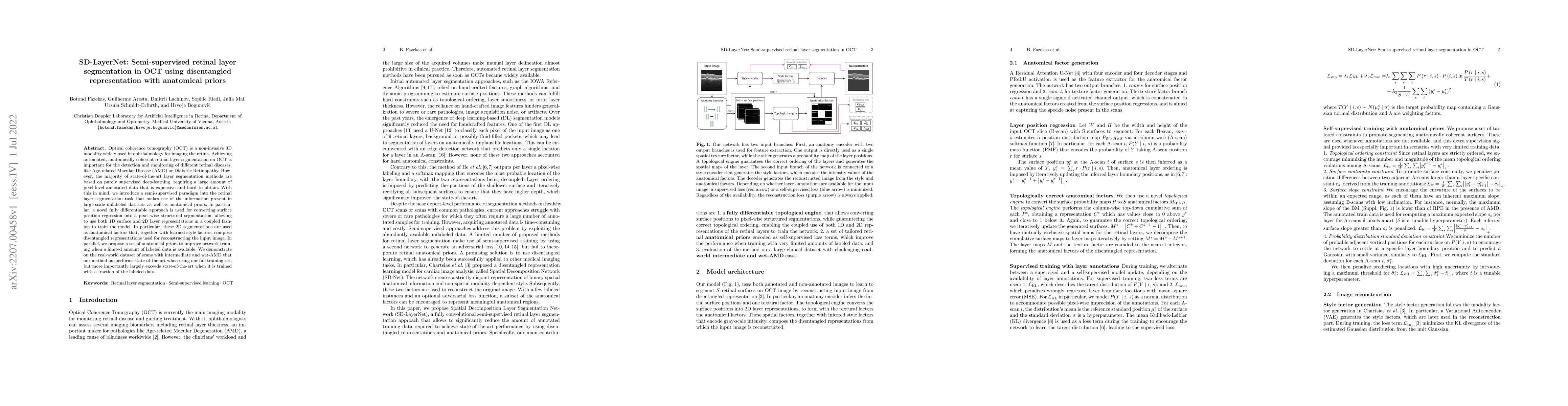 Thumbnail for SD-LayerNet: Semi-supervised retinal layer segmentation in OCT using
  disentangled representation with anatomical priors