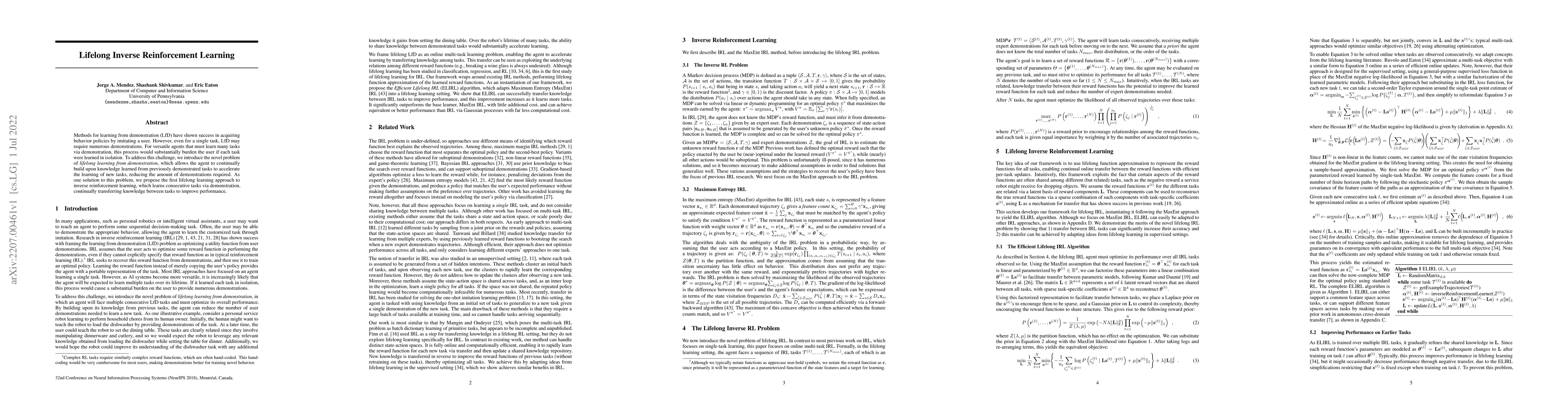 Thumbnail for Lifelong Inverse Reinforcement Learning