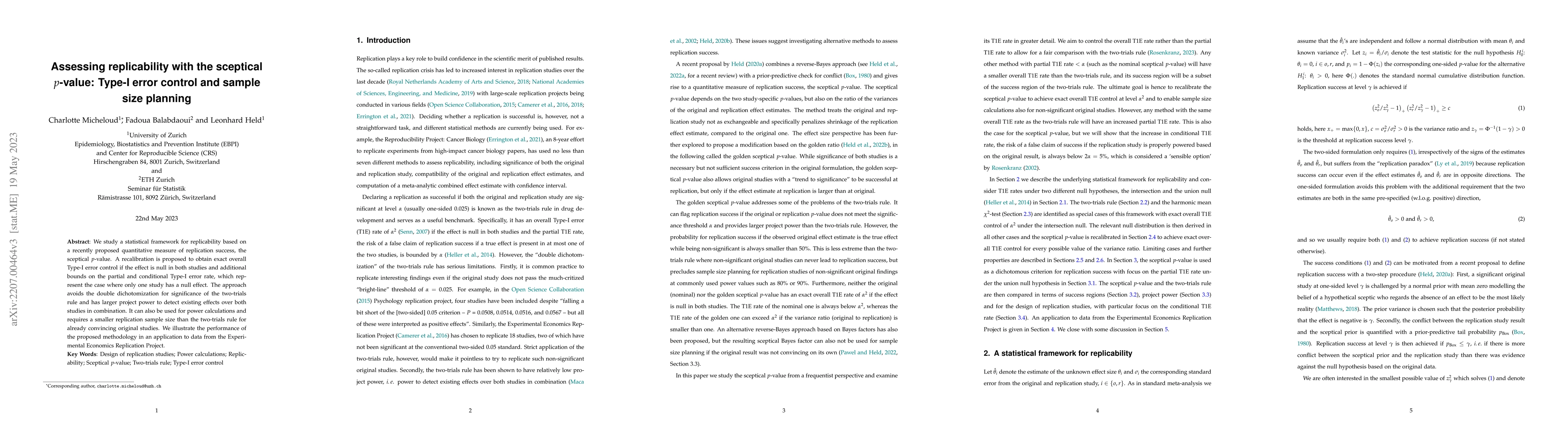 Thumbnail for Assessing replicability with the sceptical p-value: Type-I error control
  and sample size planning