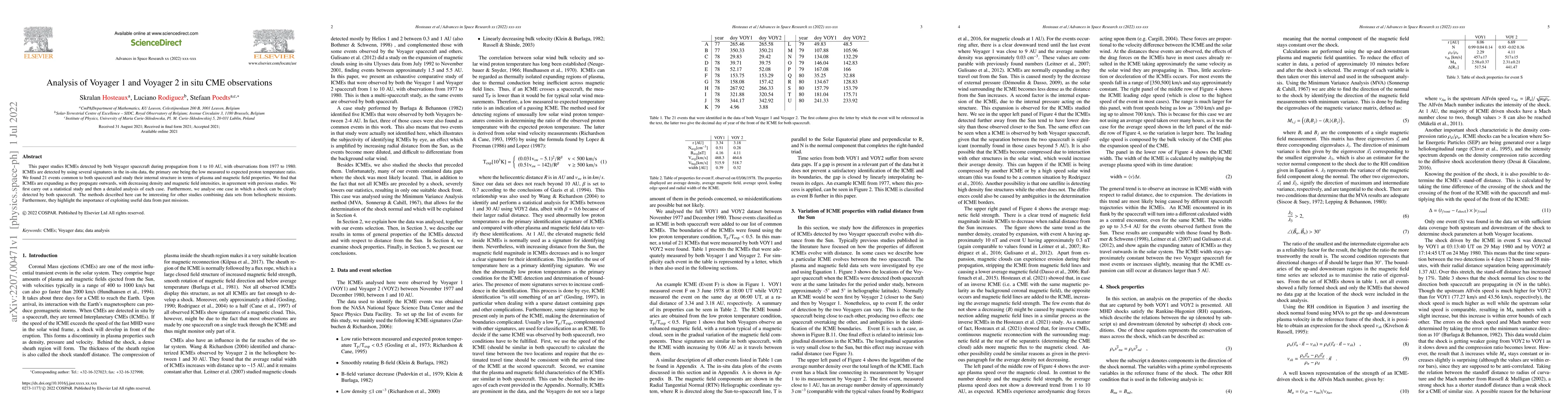 Thumbnail for Analysis of Voyager 1 and Voyager 2 in situ CME observations