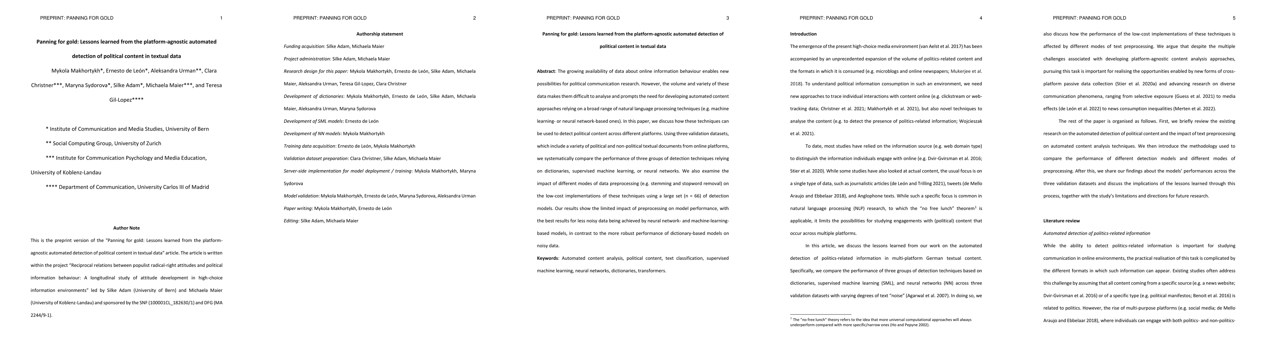 Thumbnail for Panning for gold: Lessons learned from the platform-agnostic automated
  detection of political content in textual data