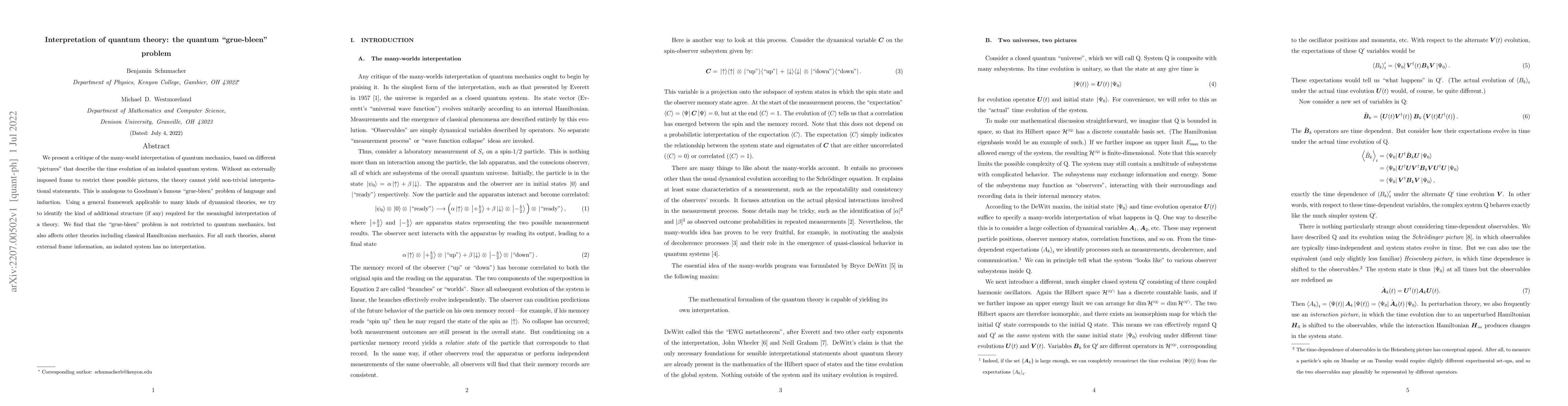 Thumbnail for Interpretation of quantum theory: the quantum "grue-bleen" problem