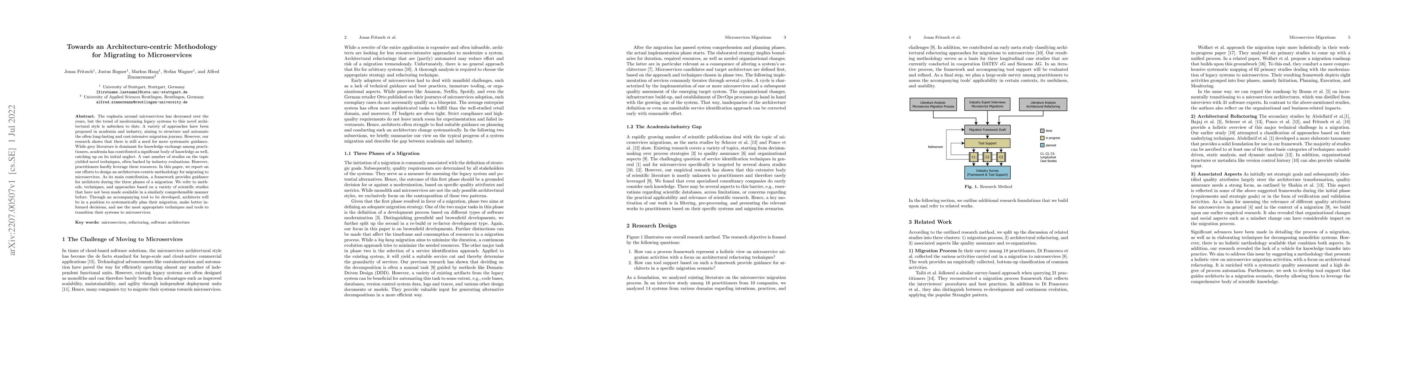 Thumbnail for Towards an Architecture-centric Methodology for Migrating to
  Microservices