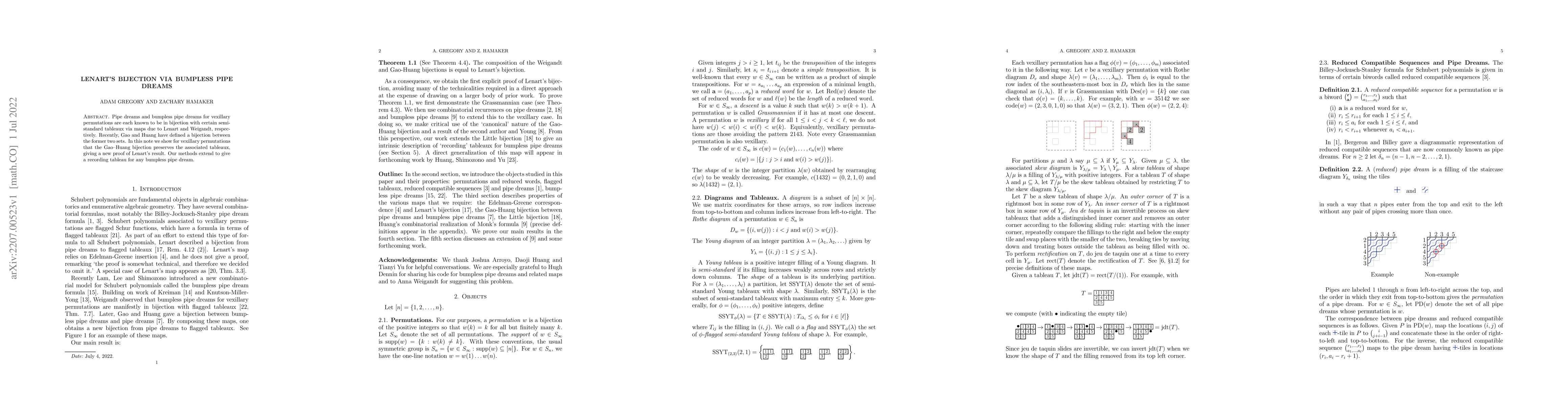 Thumbnail for Lenart's bijection via bumpless pipe dreams