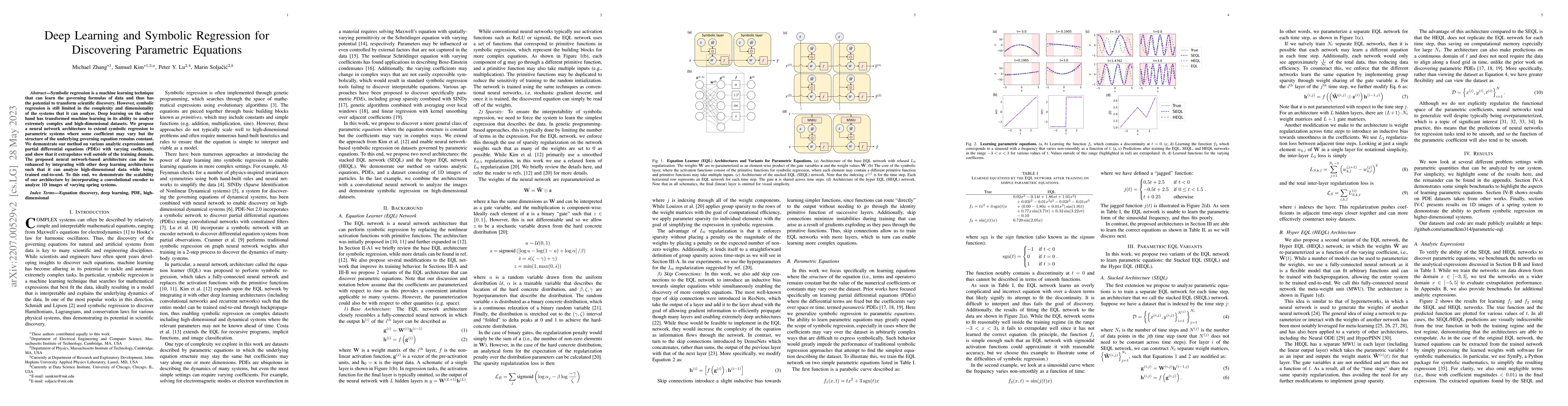 Thumbnail for Deep Learning and Symbolic Regression for Discovering Parametric
  Equations