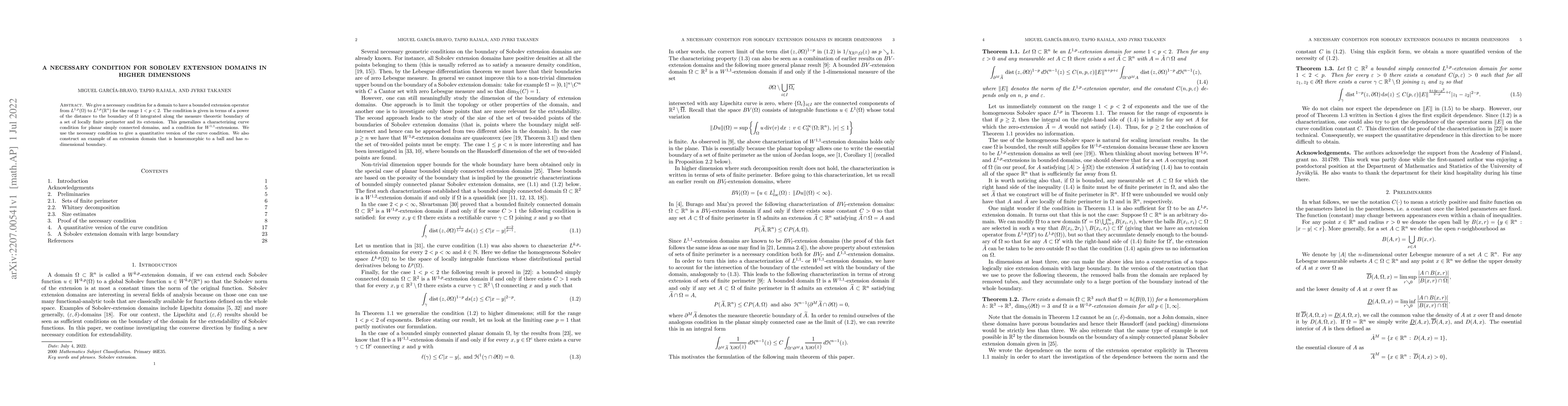 Thumbnail for A necessary condition for Sobolev extension domains in higher dimensions