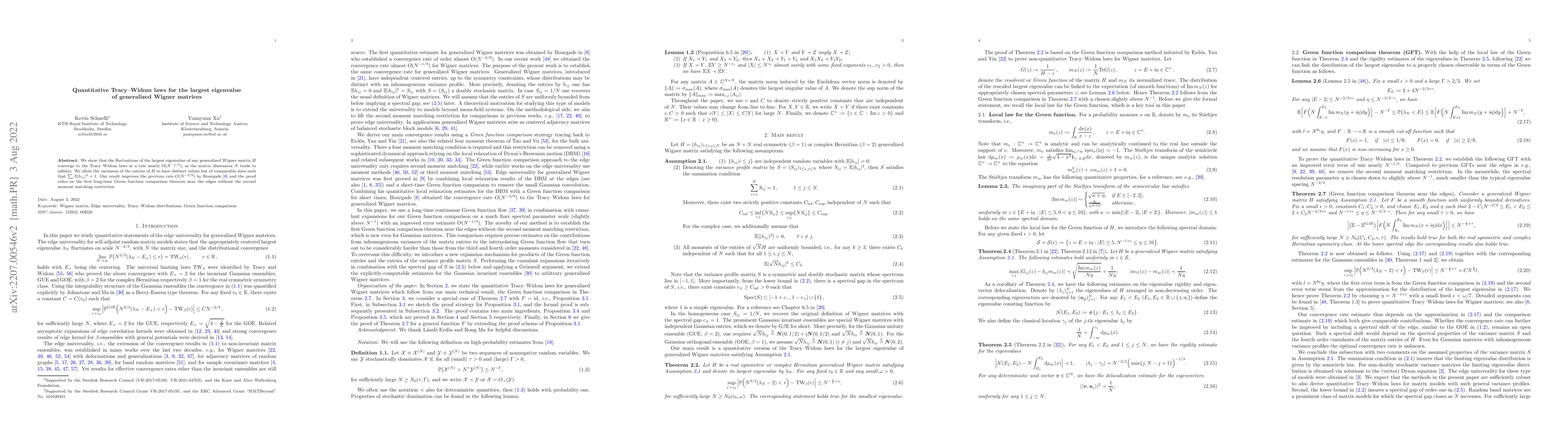 Thumbnail for Quantitative Tracy-Widom laws for the largest eigenvalue of generalized
  Wigner matrices
