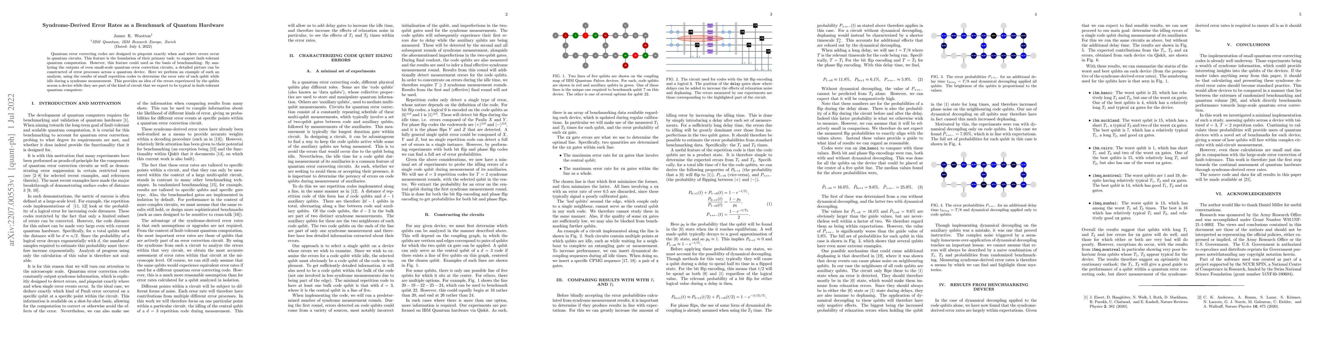 Thumbnail for Syndrome-Derived Error Rates as a Benchmark of Quantum Hardware