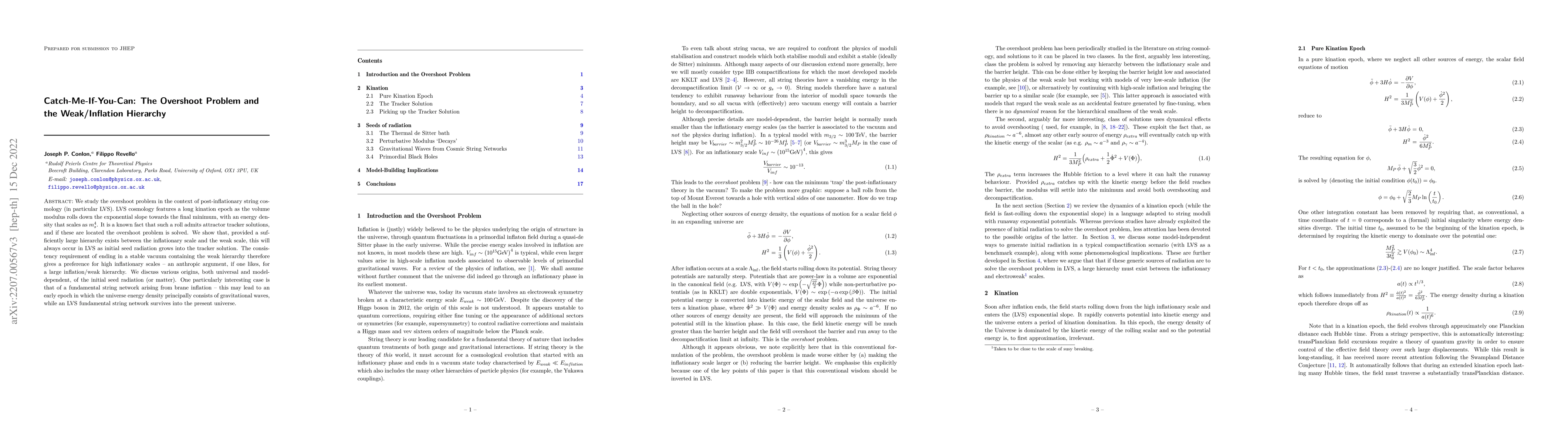 Thumbnail for Catch-Me-If-You-Can: The Overshoot Problem and the Weak/Inflation
  Hierarchy