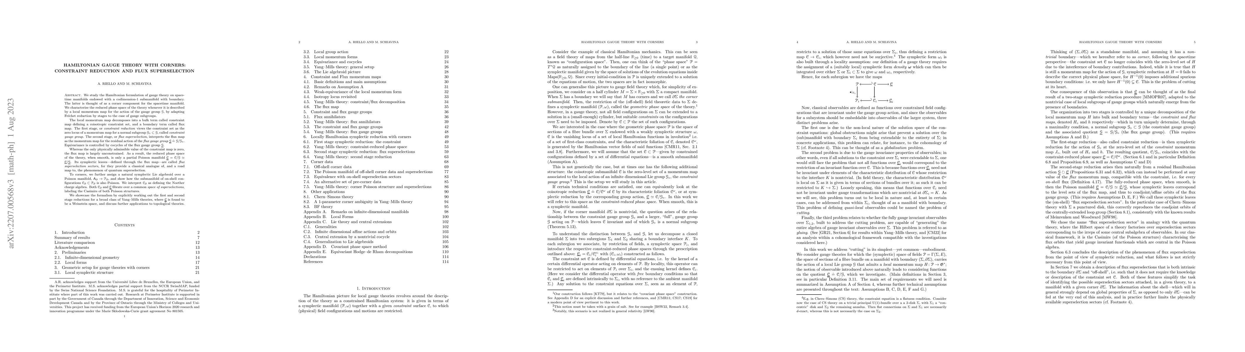 Thumbnail for Hamiltonian gauge theory with corners: constraint reduction and flux
  superselection