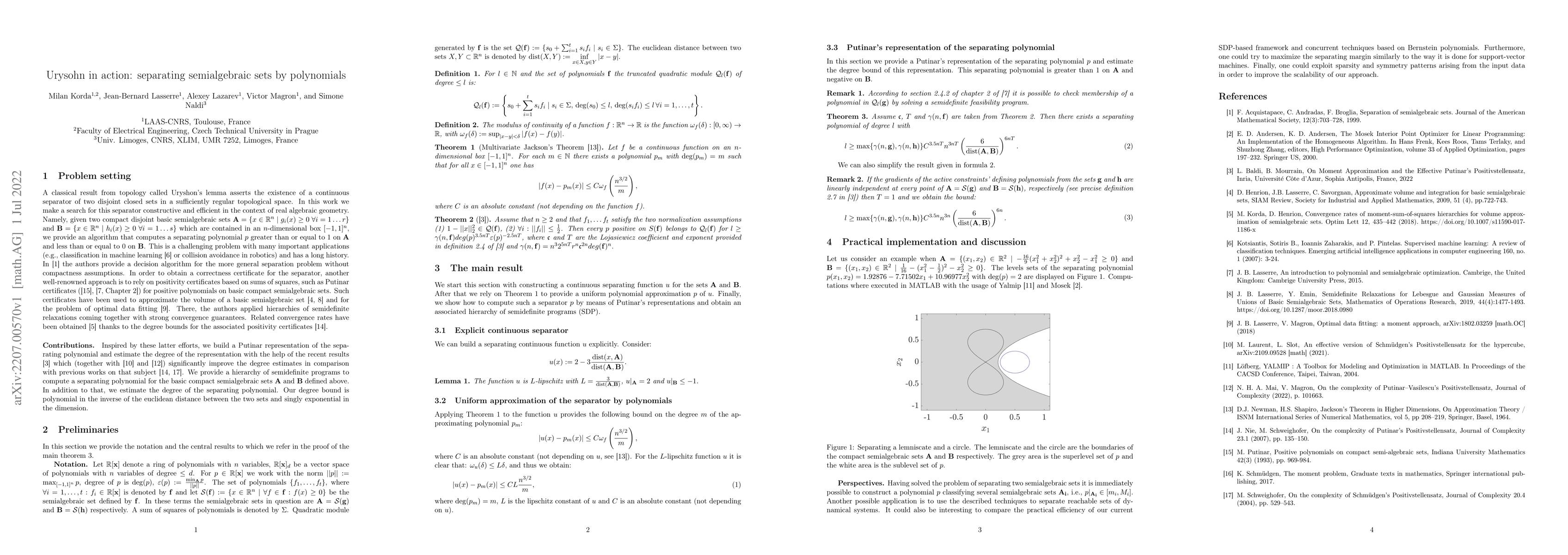 Thumbnail for Urysohn in action: separating semialgebraic sets by polynomials