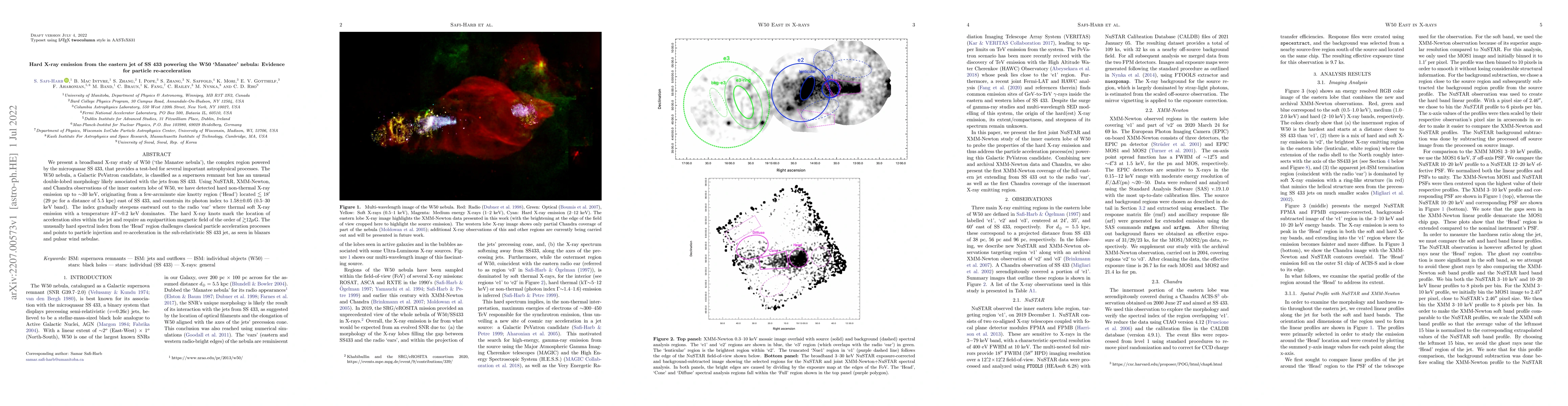 Thumbnail for Hard X-ray emission from the eastern jet of SS 433 powering the W50
  `Manatee' nebula: Evidence for particle re-acceleration